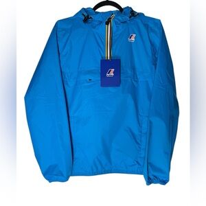 K-Way Le Vrai 3.0 Leon Rain Jacket XS Blue Packable Windbreaker Waterproof NWT